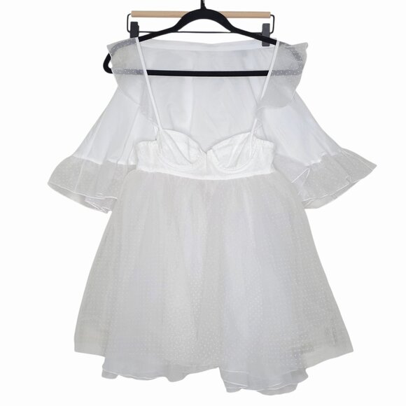 The Bar Kennedy Mini Dress Swiss Dot Blanc White Sheer Babydoll Tulle Size 00 - Picture 3 of 16